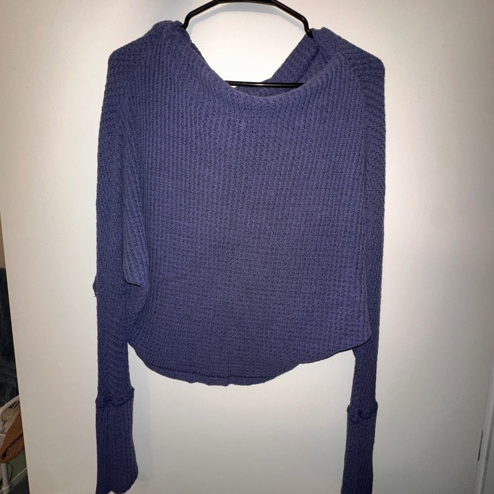 Free People Top Women Small Purple Waffle Knit thermal Cowel Knit Layer Chic